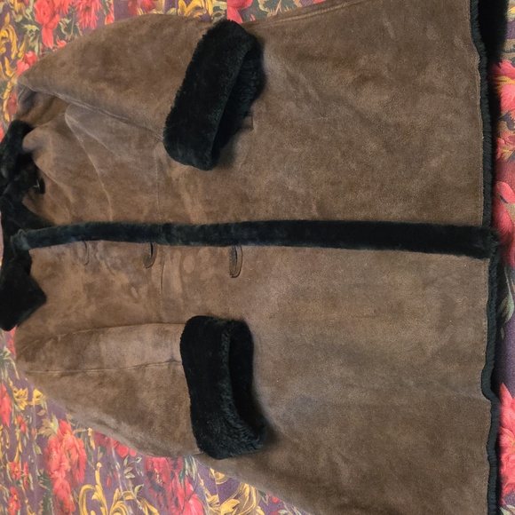 Blue Duck Brown Suede & Black Shearling Coat-M - Picture 5 of 6